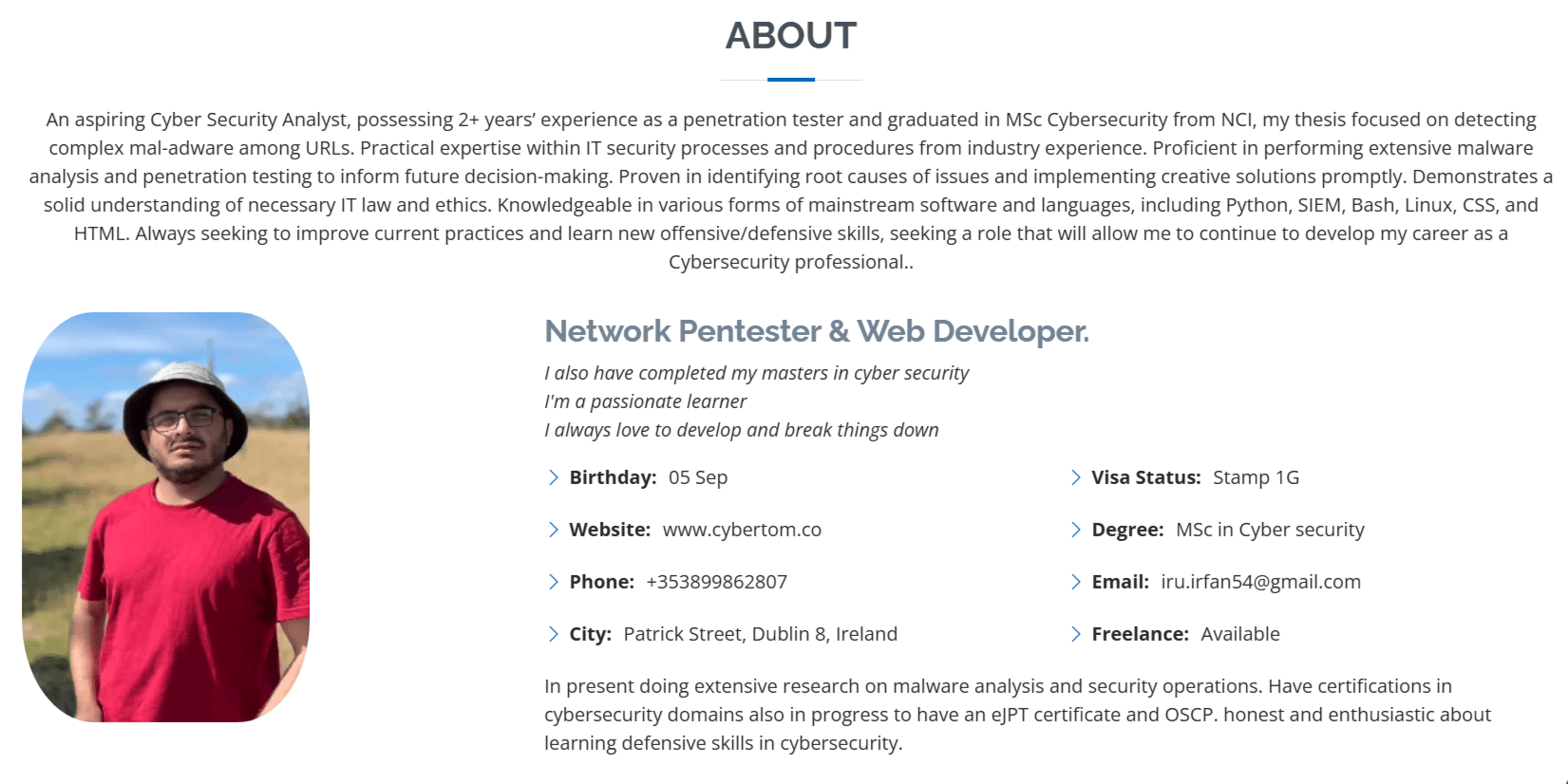 Cybertom Portfolio project screen 1